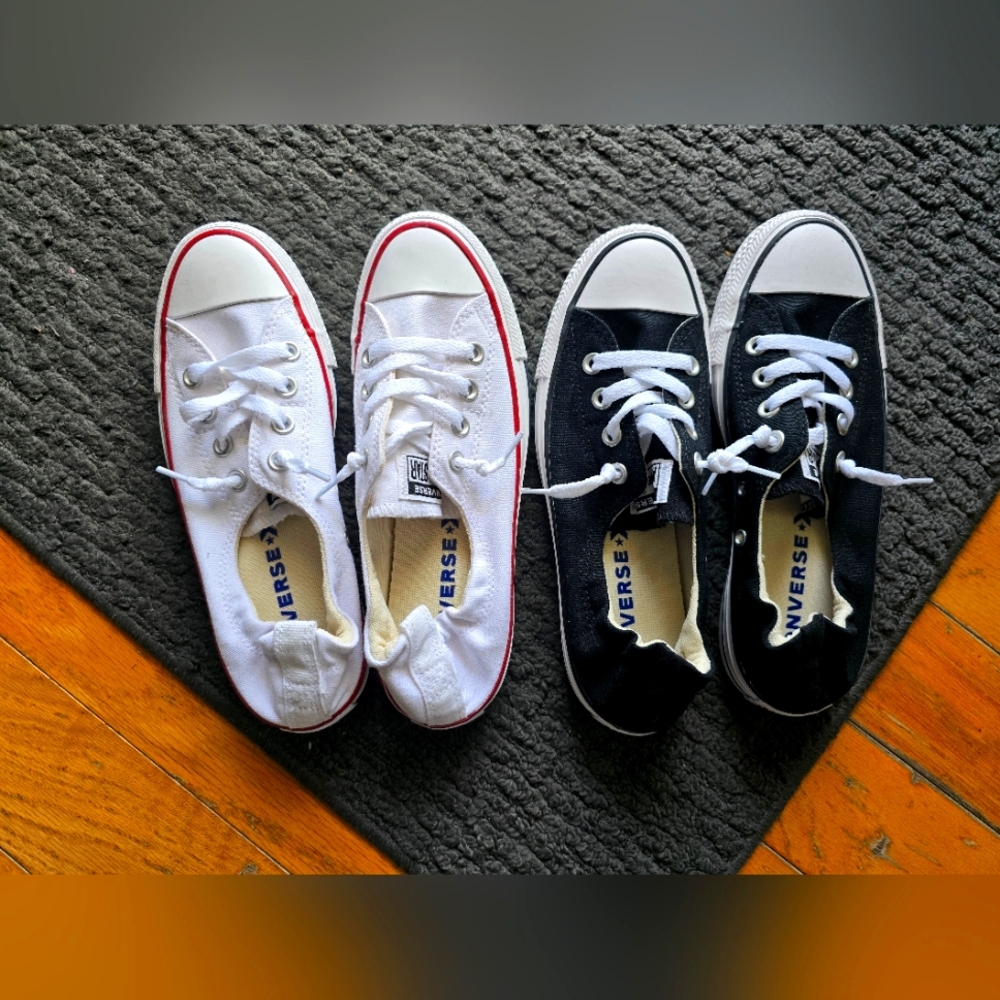 Converse Women's White and Black Canvas Sneakers Low-Top Classic BOTH Pair